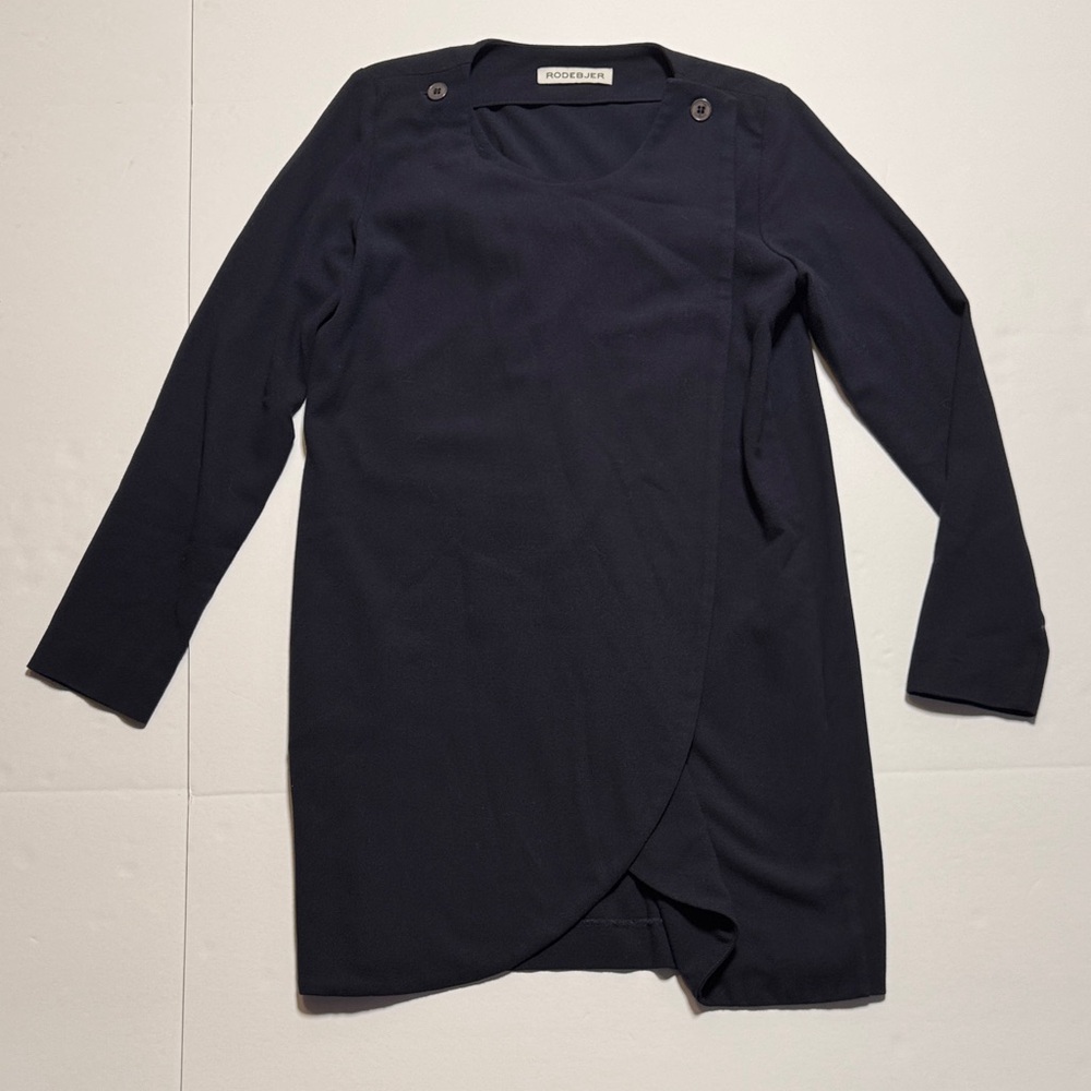 RODEBJER‎ Women's Navy Blue Top Button Wrap-Front Tunic Jacket Minimal XS